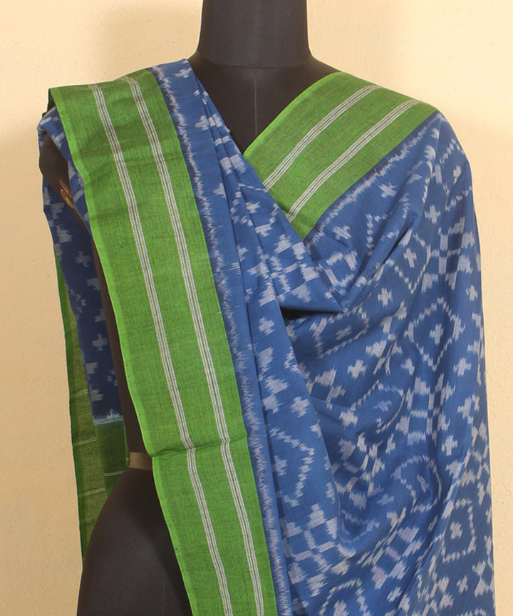 Navy blue green handwoven cotton pochampally ikat dupatta
