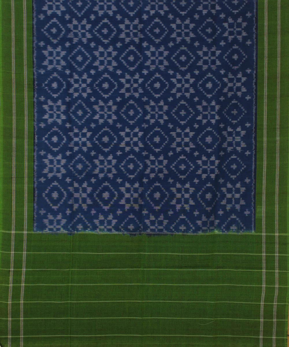 Navy blue green handwoven cotton pochampally ikat dupatta