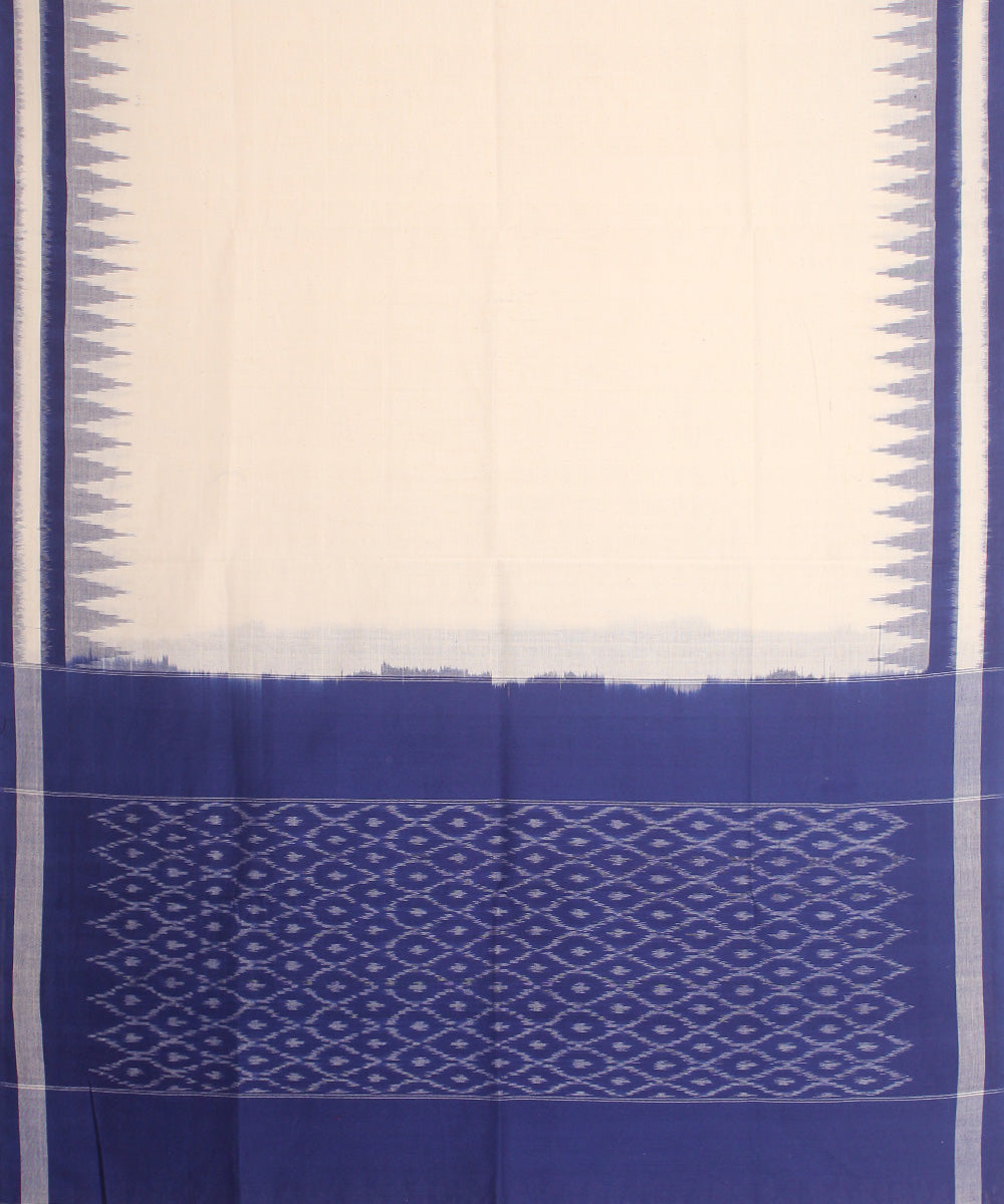 White navy blue handwoven cotton pochampally ikat dupatta