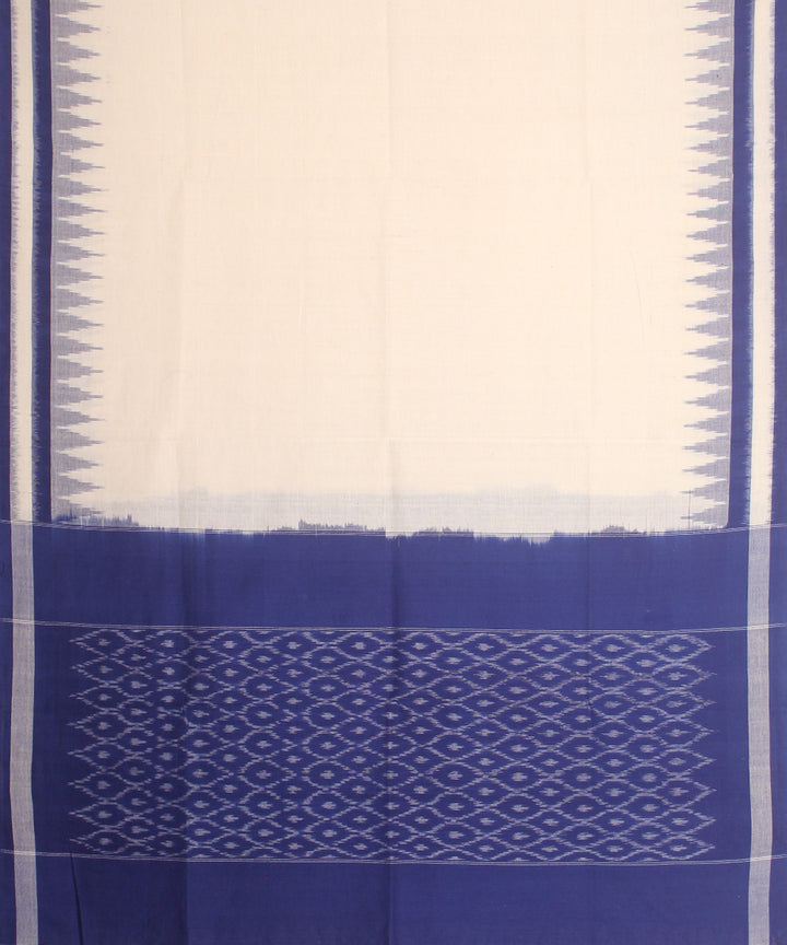 White navy blue handwoven cotton pochampally ikat dupatta