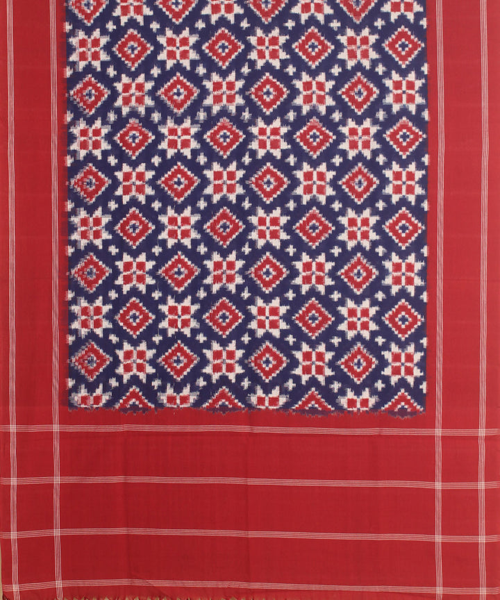 Navy blue red handwoven cotton pochampally double ikat dupatta