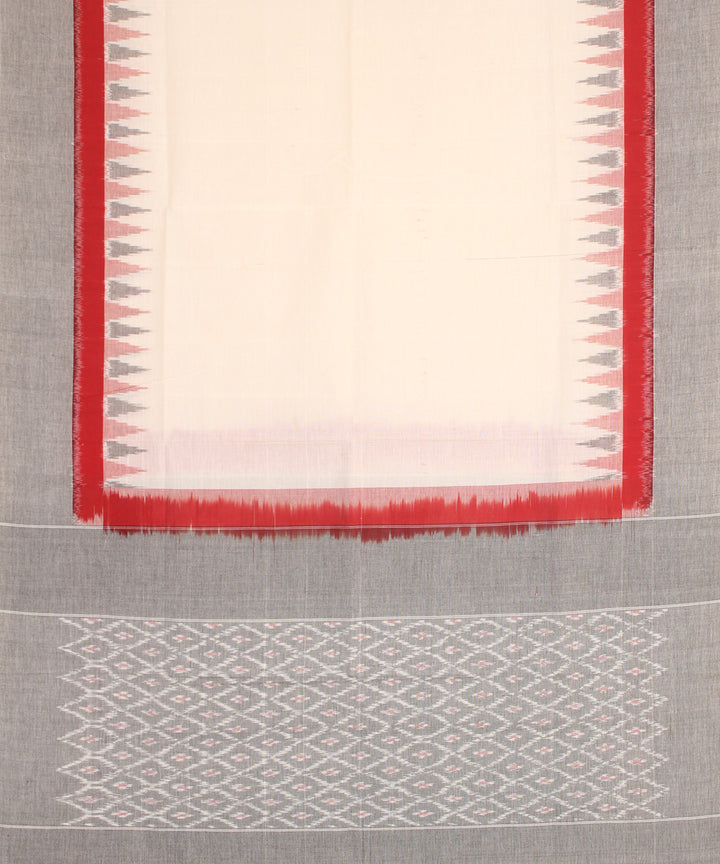 White grey handwoven cotton pochampally ikat dupatta