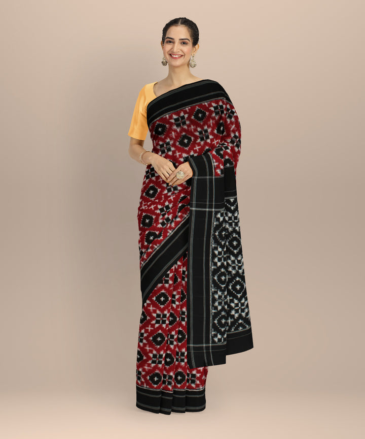 Red black teliarumal cotton handloom pochampally ikat saree