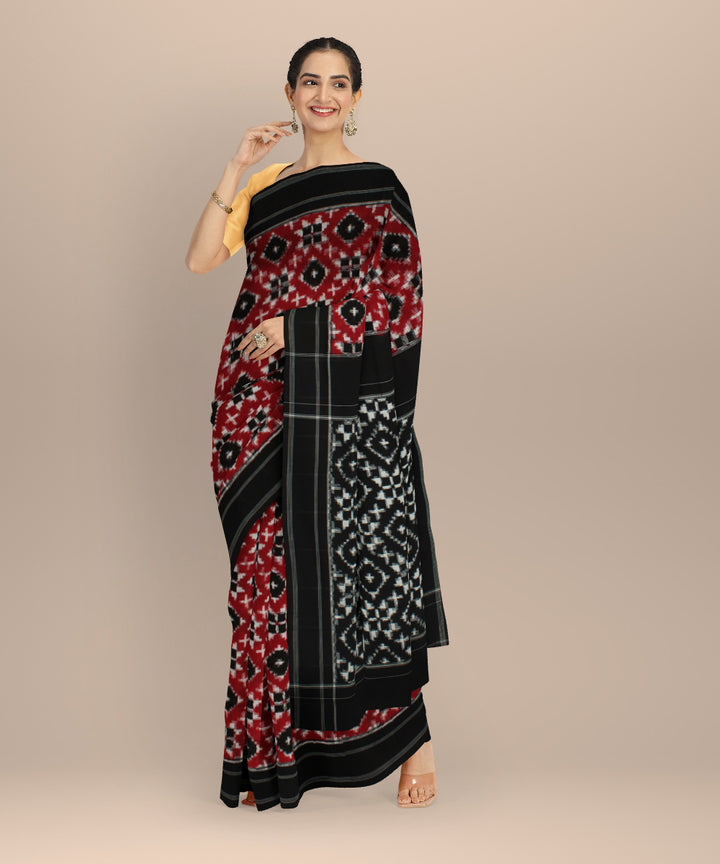 Red black teliarumal cotton handloom pochampally ikat saree