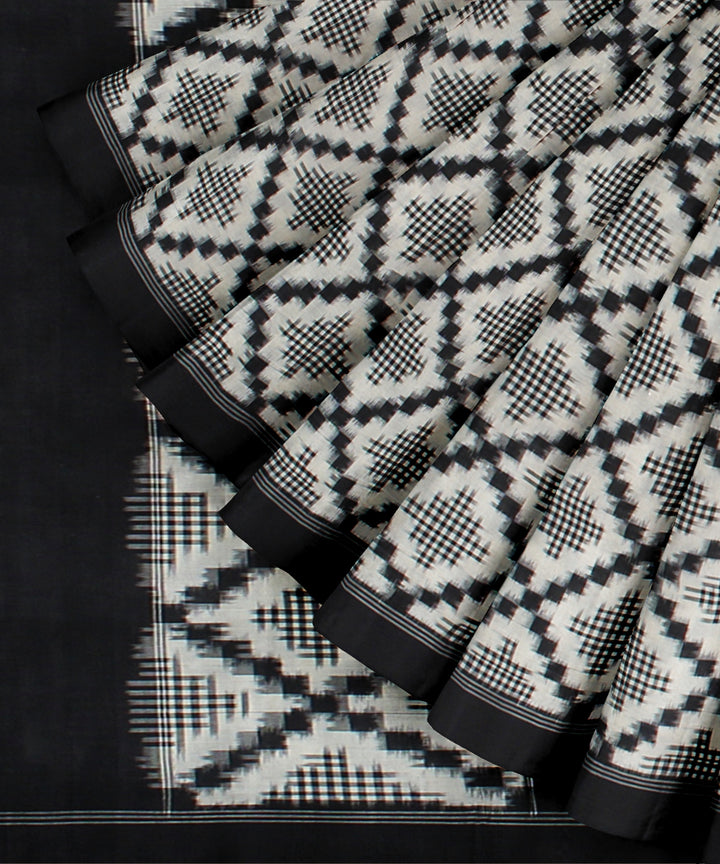 Black white teliarumal handloom pochampally ikat cotton saree