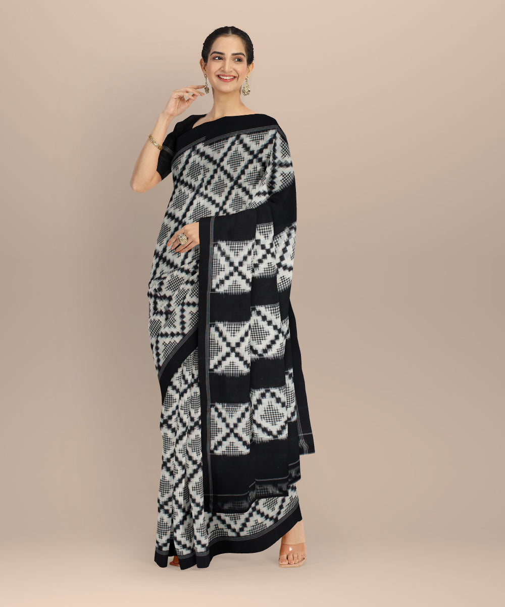 Black white teliarumal handloom pochampally ikat cotton saree