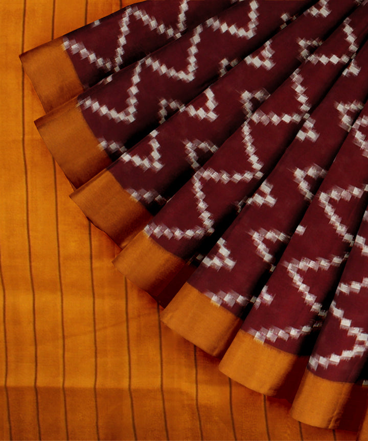 Maroon yellow teliarumal cotton handloom pochampally ikat saree