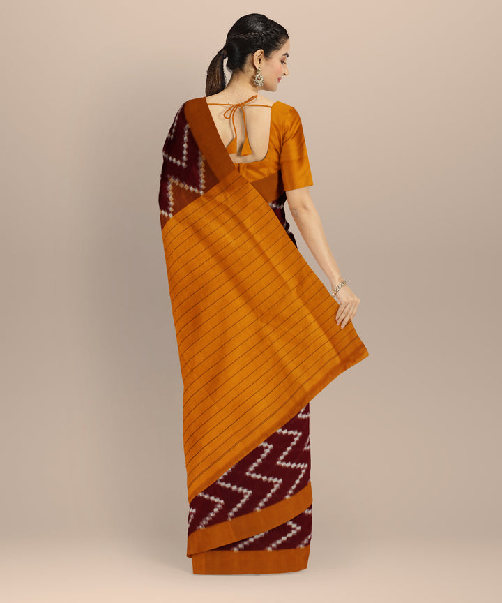Maroon yellow teliarumal cotton handloom pochampally ikat saree