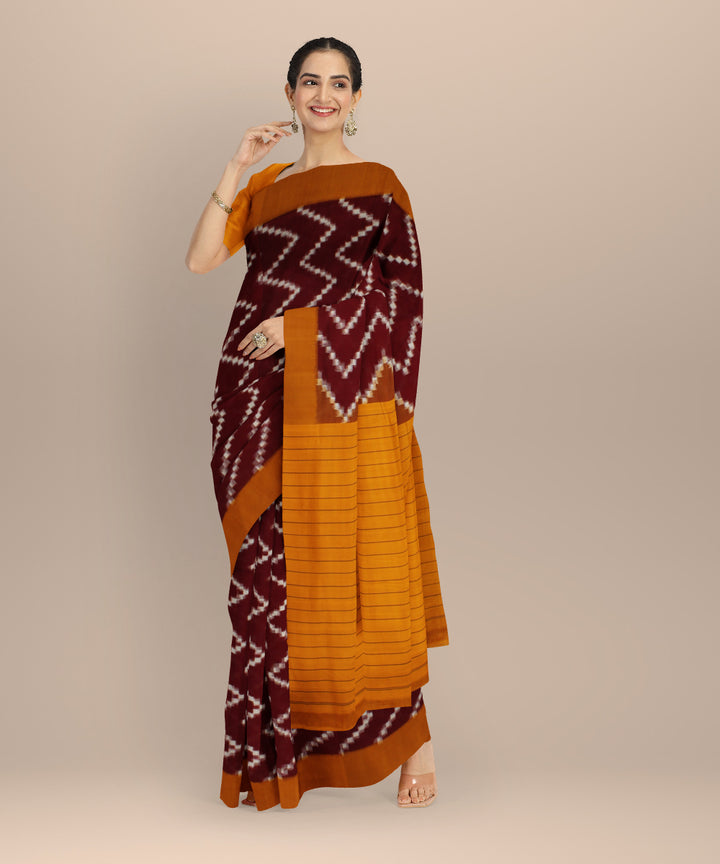 Maroon yellow teliarumal cotton handloom pochampally ikat saree