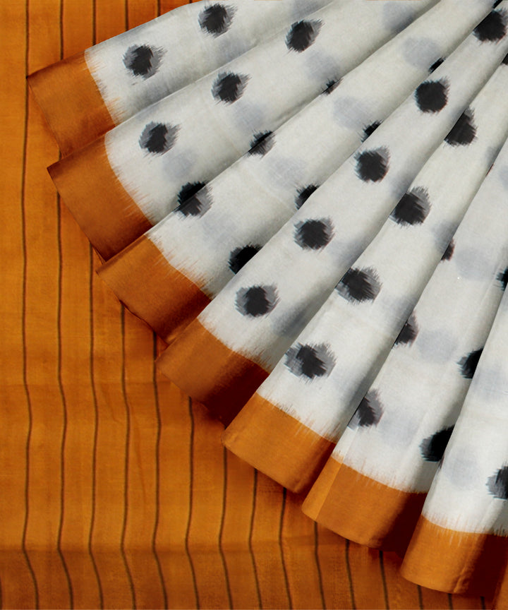 White yellow teliarumal cotton handloom pochampally ikat saree