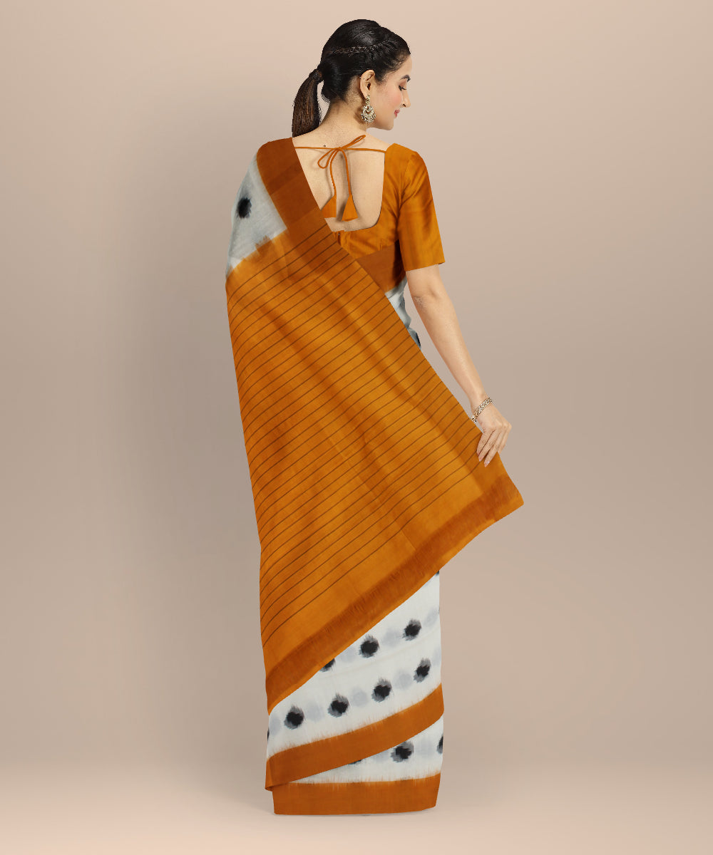 White yellow teliarumal cotton handloom pochampally ikat saree