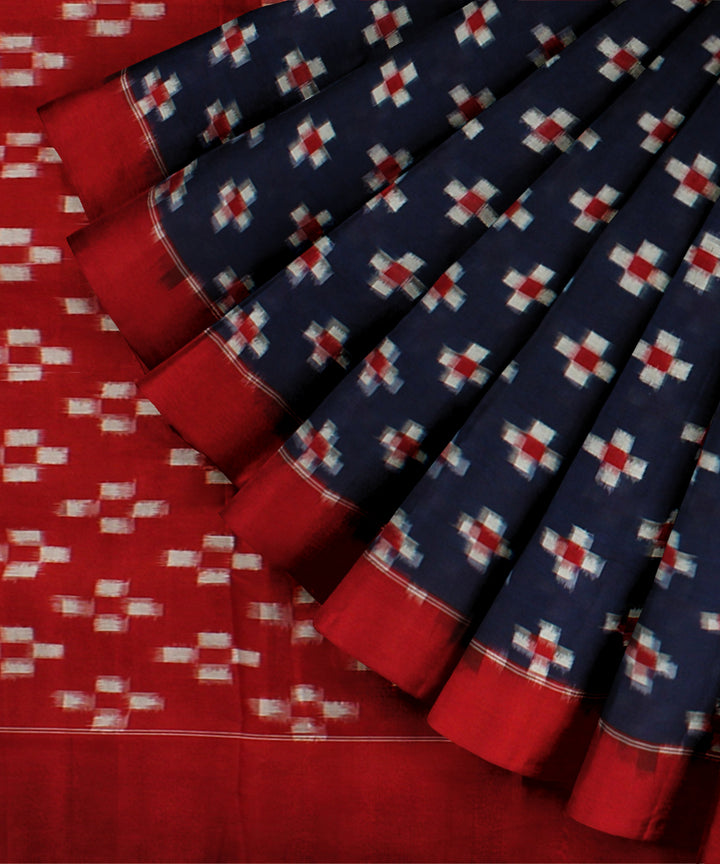 Navy blue red handloom teliarumal cotton pochampally ikat saree