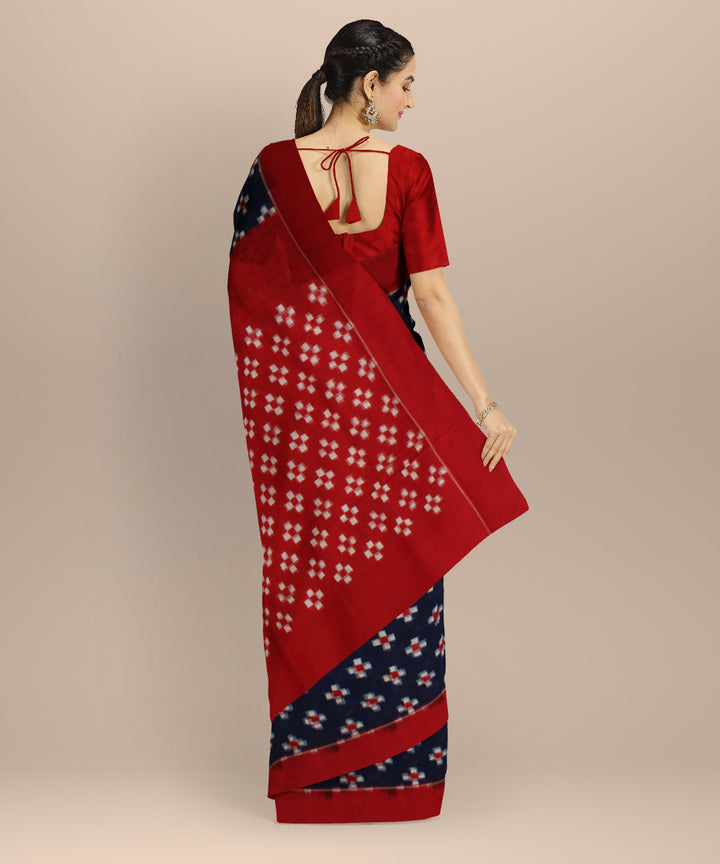 Navy blue red handloom teliarumal cotton pochampally ikat saree