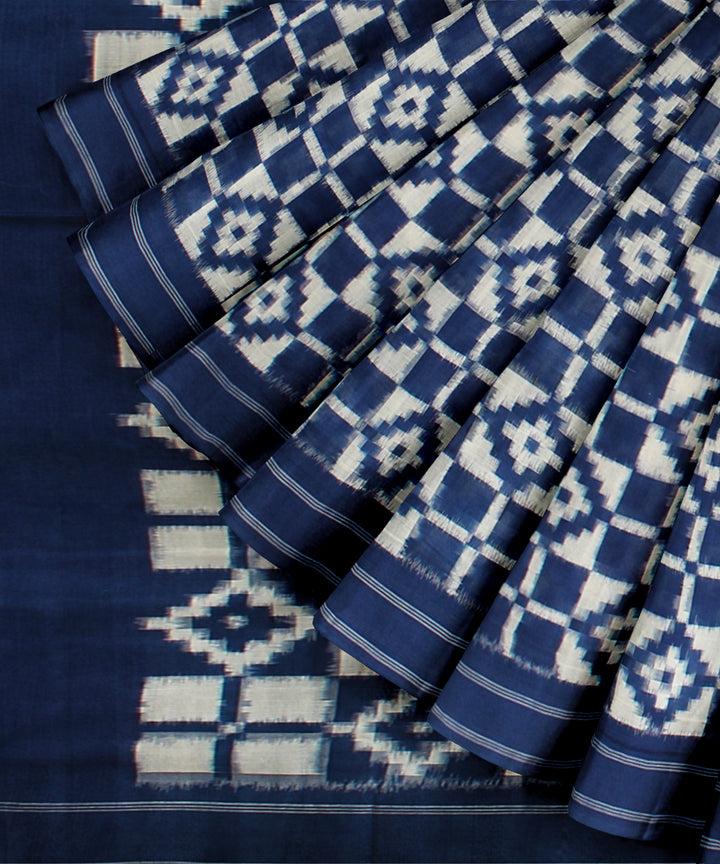 Navy blue white teliarumal cotton handloom pochampally ikat saree