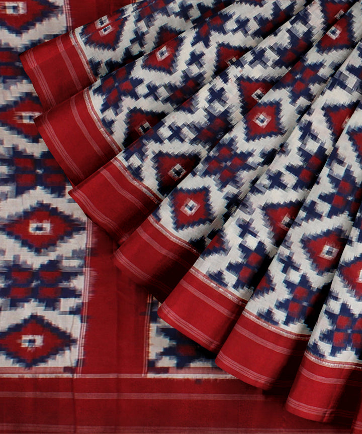 White maroon teliarumal cotton handloom pochampally ikat saree