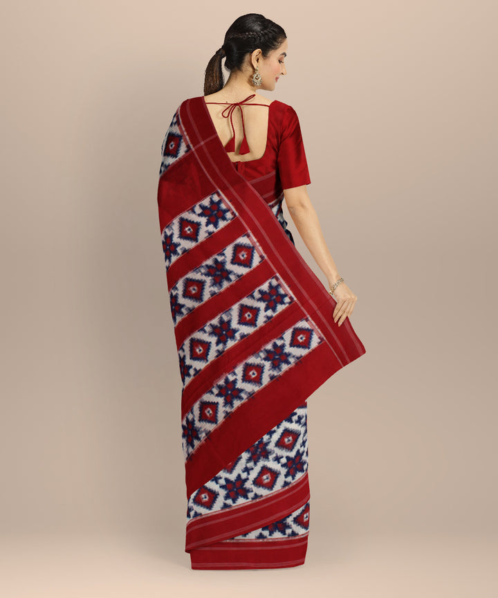 White maroon teliarumal cotton handloom pochampally ikat saree
