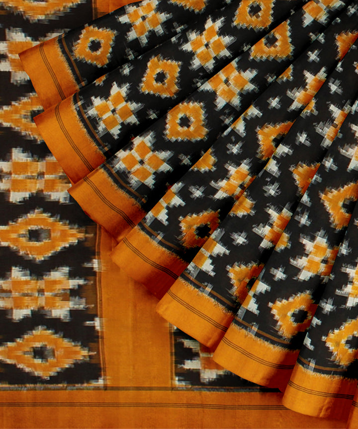 Black yellow teliarumal cotton handloom pochampally ikat saree