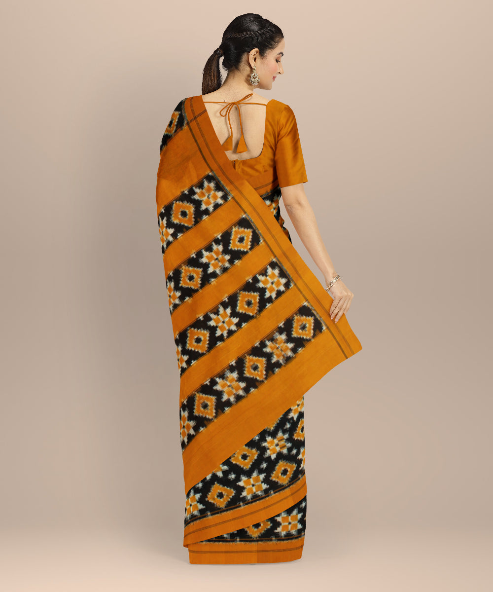 Black yellow teliarumal cotton handloom pochampally ikat saree
