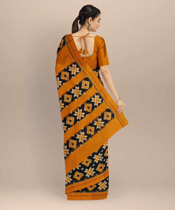 Black yellow teliarumal cotton handloom pochampally ikat saree