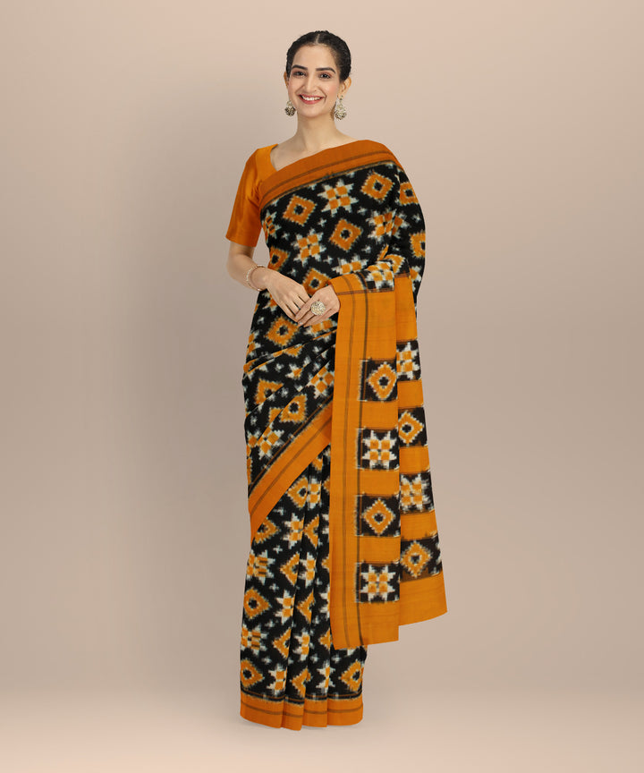Black yellow teliarumal cotton handloom pochampally ikat saree