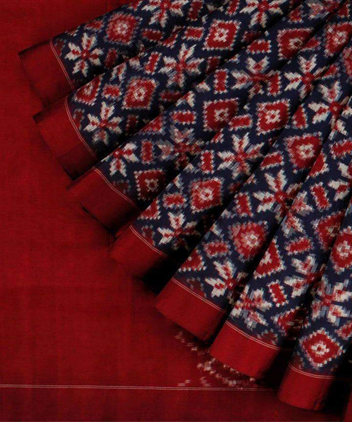 Navy blue red teliarumal handloom cotton pochampally ikat saree