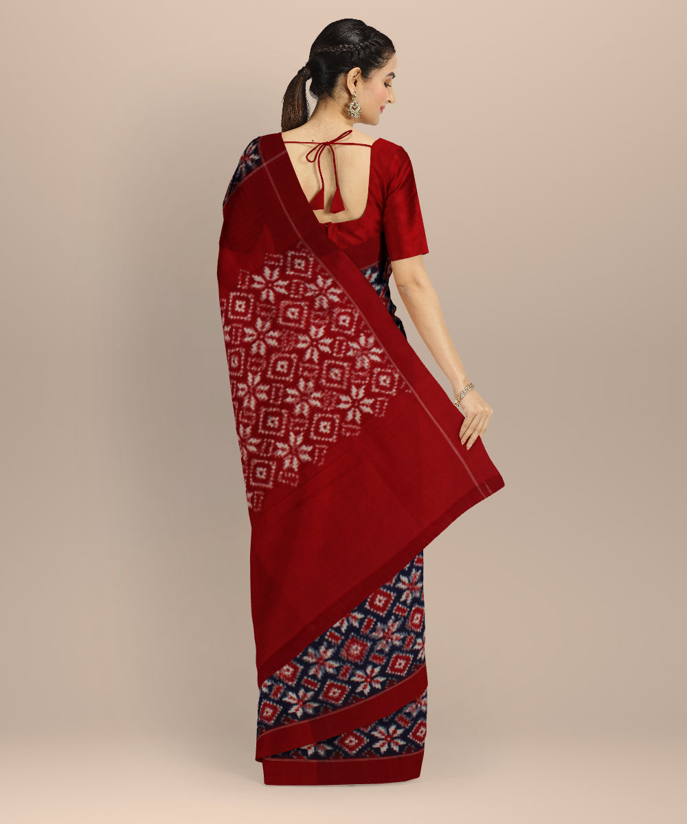 Navy blue red teliarumal handloom cotton pochampally ikat saree