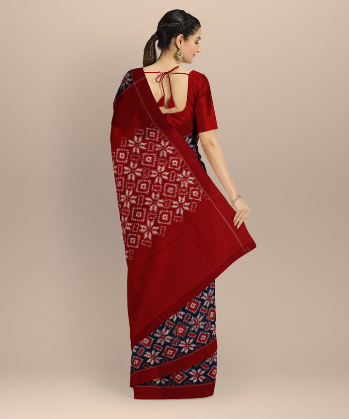 Navy blue red teliarumal handloom cotton pochampally ikat saree