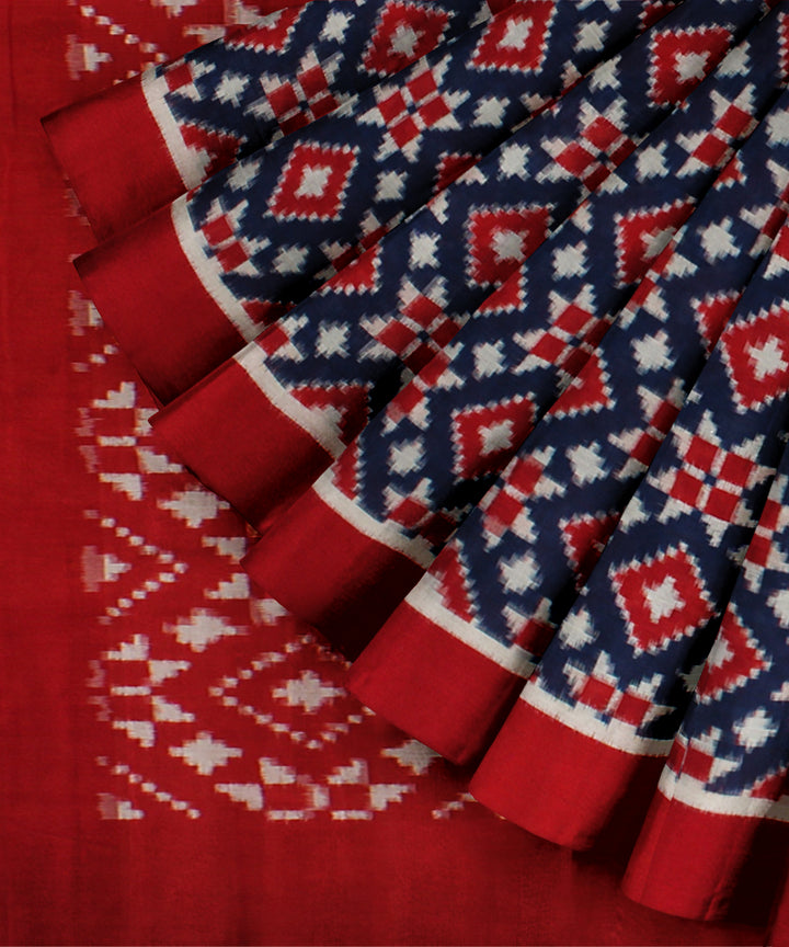 Navy blue red teliarumal handloom pochampally ikat cotton saree