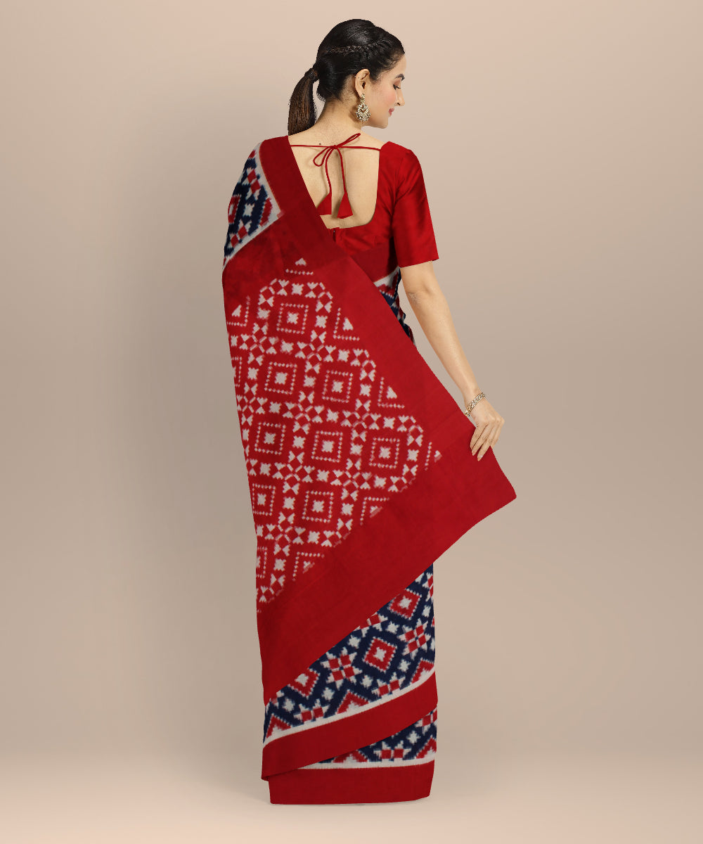 Navy blue red teliarumal handloom pochampally ikat cotton saree