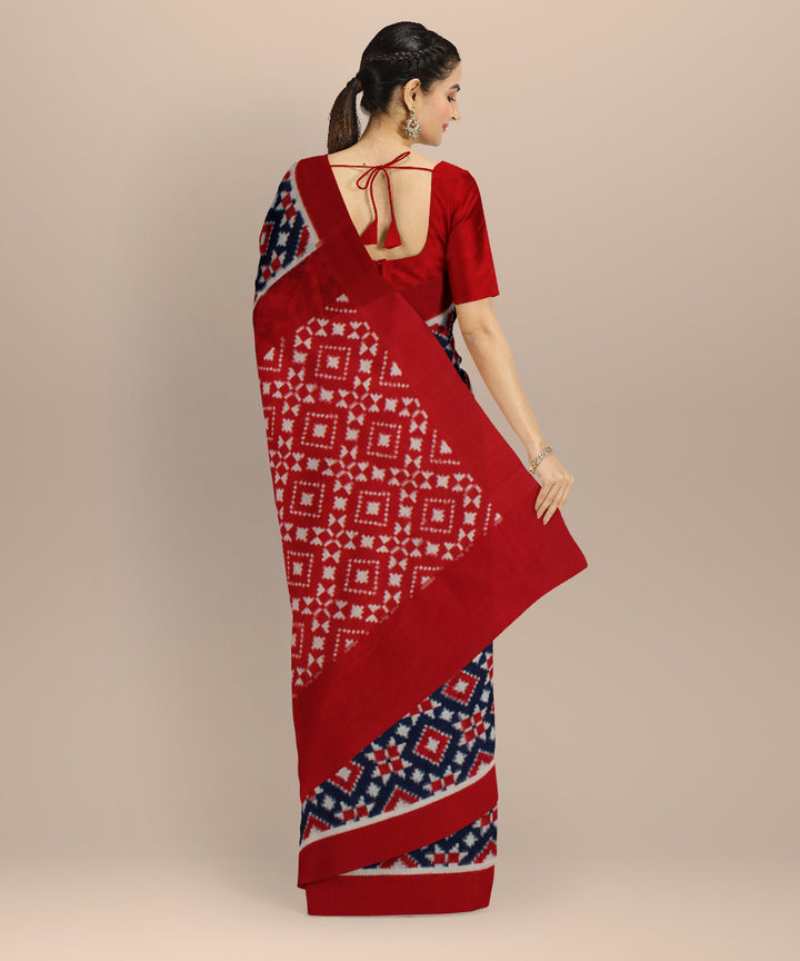 Navy blue red teliarumal handloom pochampally ikat cotton saree
