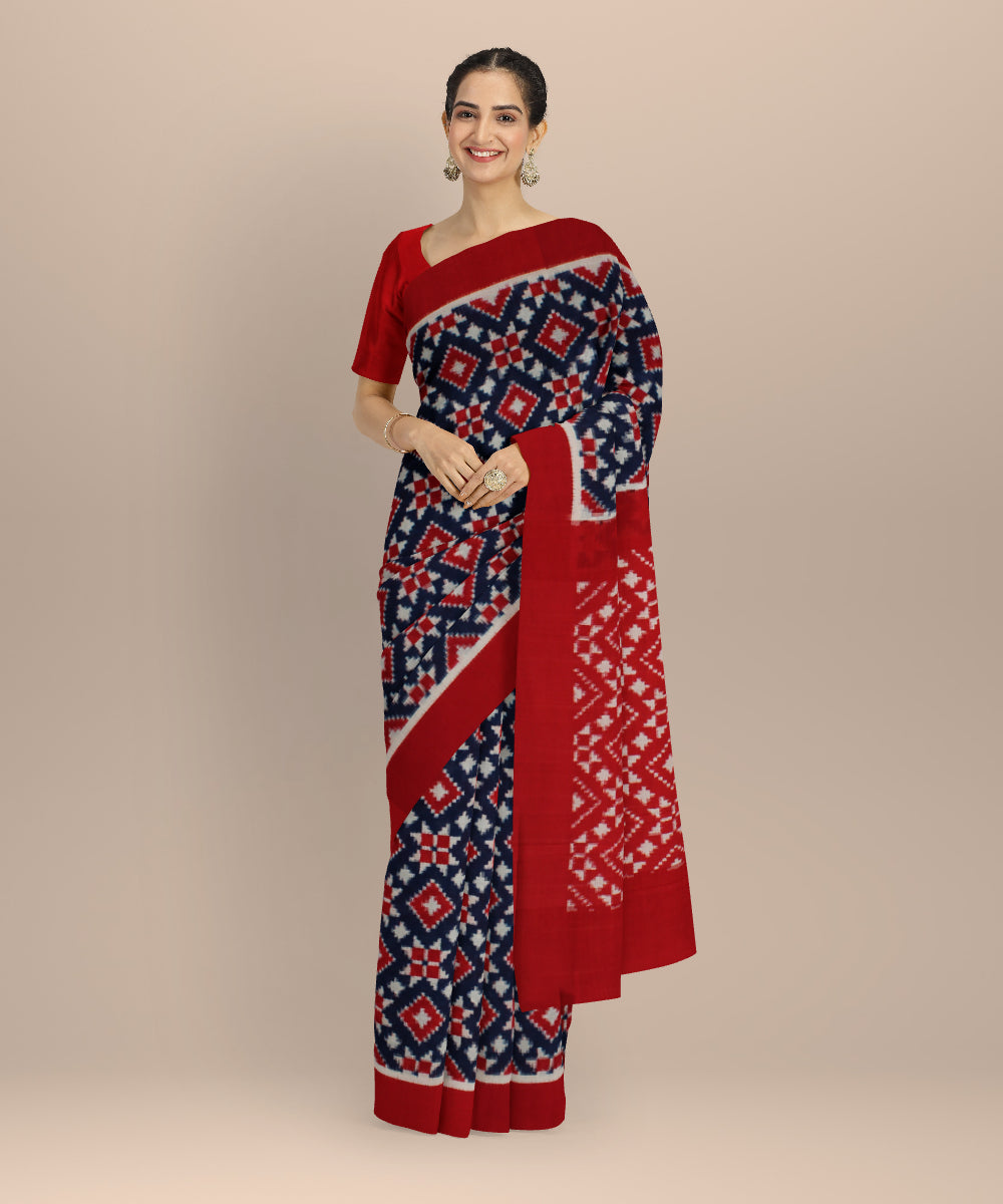 Navy blue red teliarumal handloom pochampally ikat cotton saree