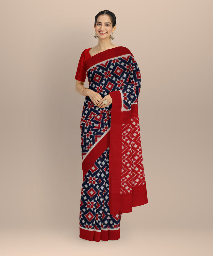 Navy blue red teliarumal handloom pochampally ikat cotton saree