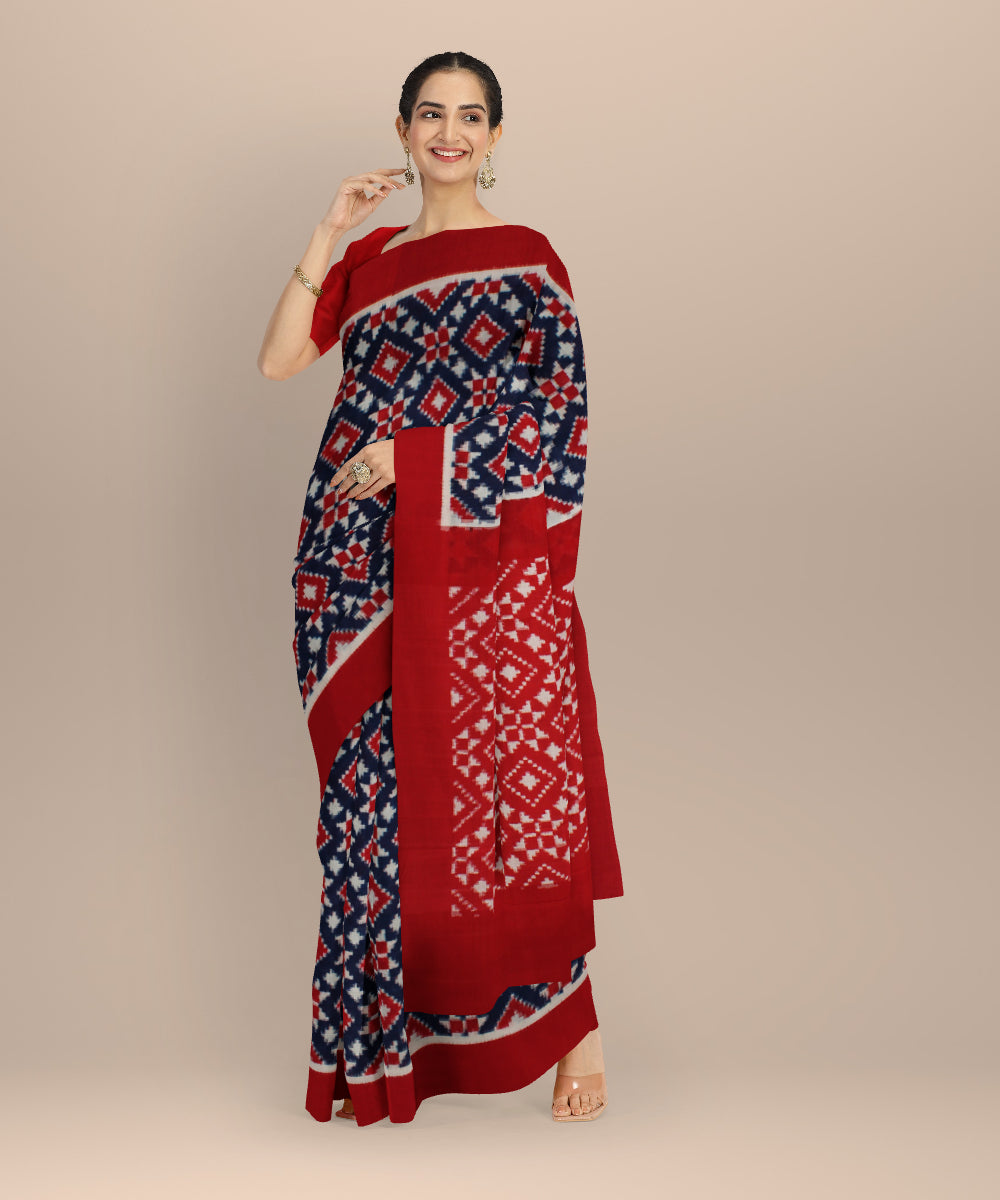 Navy blue red teliarumal handloom pochampally ikat cotton saree