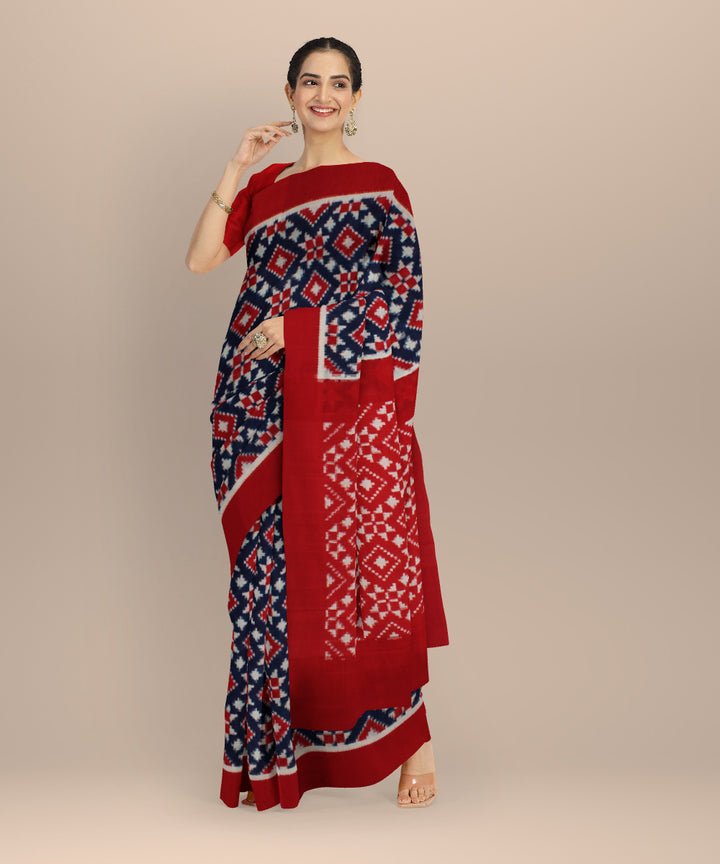 Navy blue red teliarumal handloom pochampally ikat cotton saree