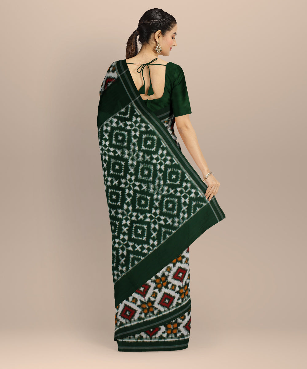 Offwhite multicolour teliarumal cotton handloom pochampally ikat saree