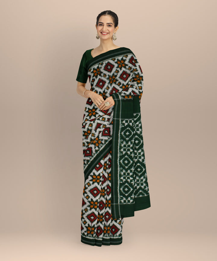 Offwhite multicolour teliarumal cotton handloom pochampally ikat saree