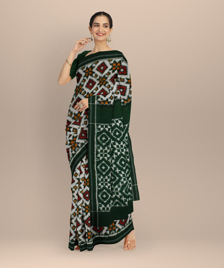 Offwhite multicolour teliarumal cotton handloom pochampally ikat saree