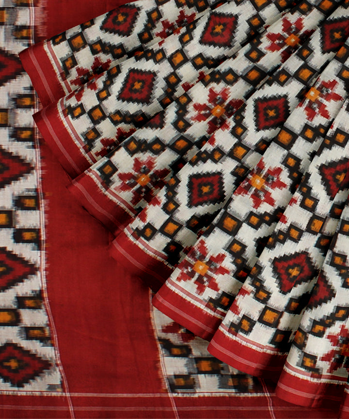 White multicolour teliarumal handloom pochampally ikat cotton saree