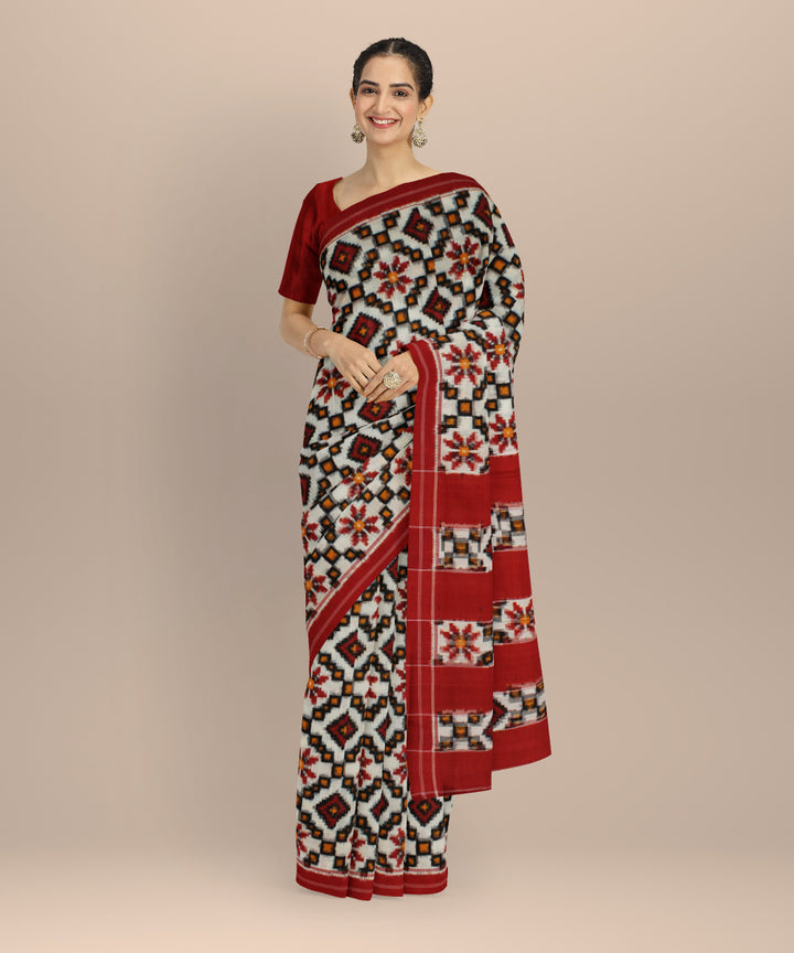 White multicolour teliarumal handloom pochampally ikat cotton saree