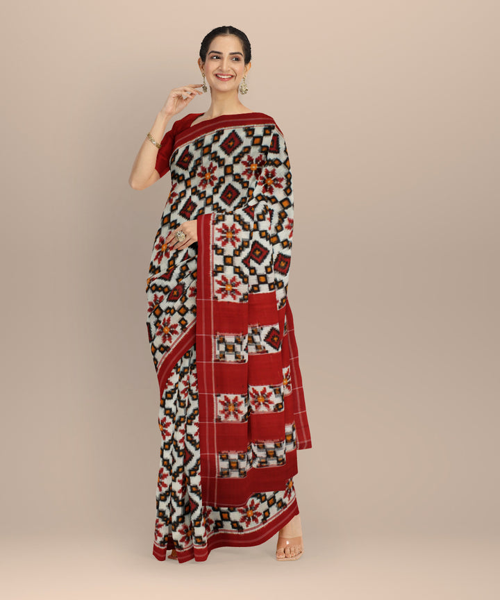 White multicolour teliarumal handloom pochampally ikat cotton saree