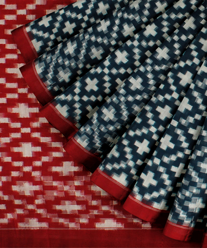 Navy blue red teliarumal cotton handloom pochampally ikat saree
