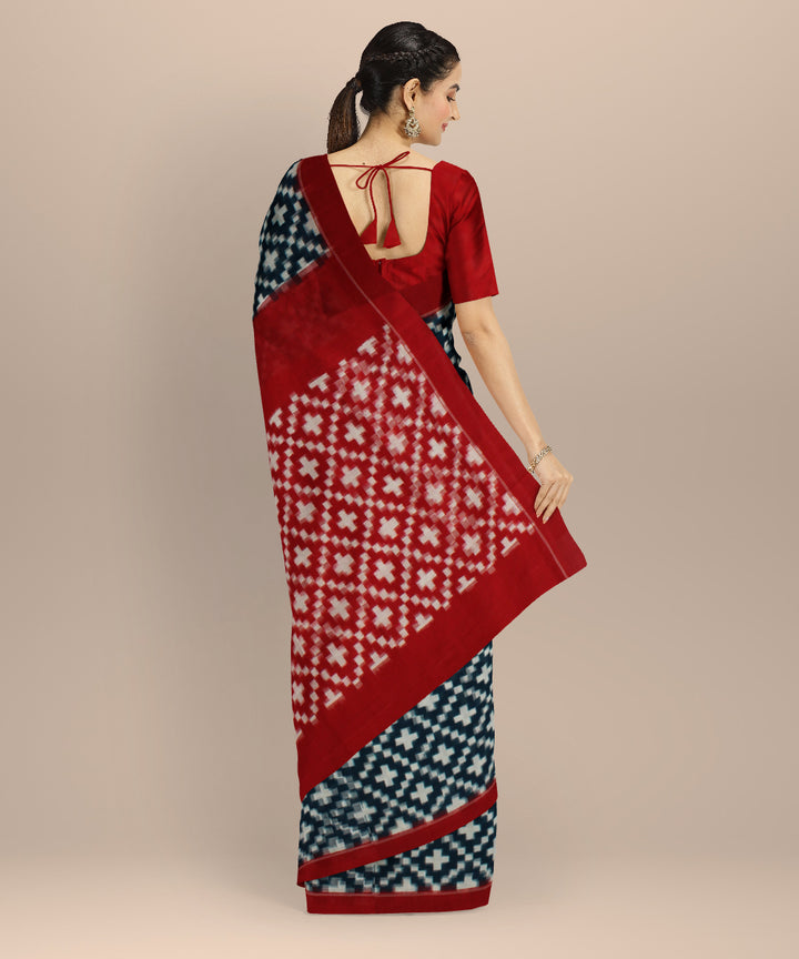 Navy blue red teliarumal cotton handloom pochampally ikat saree
