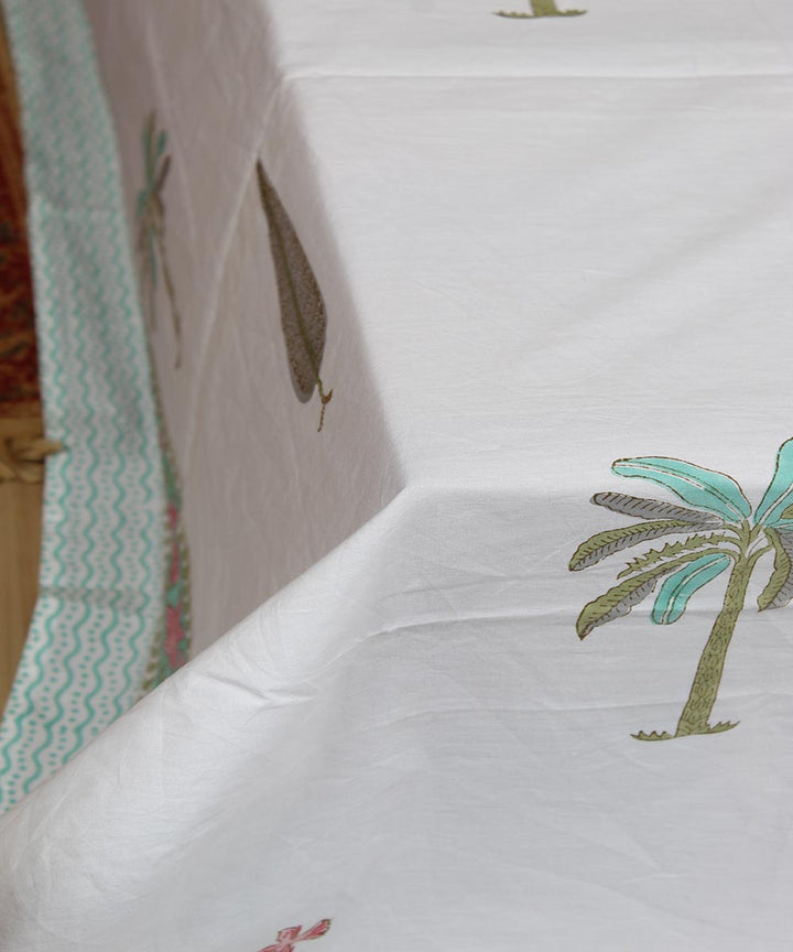 White pink blue hand printed sanganeri cotton double bedsheet