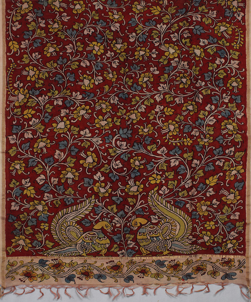 Multicolor cotton silk handpainted kalamkari dupatta