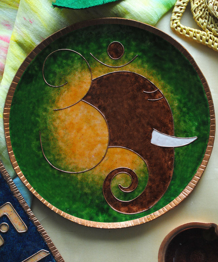 Dark green brown handcrafted copper wall plate