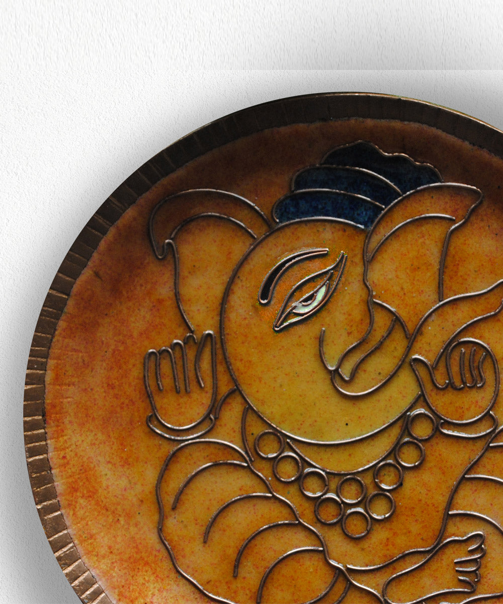 Yellow blue copper handcrafted wall plate