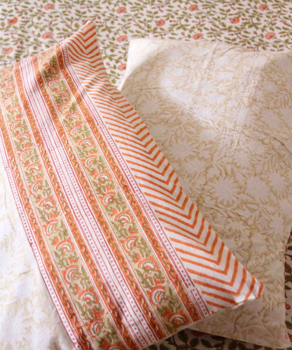 Pink white hand printed block print king size bedsheet
