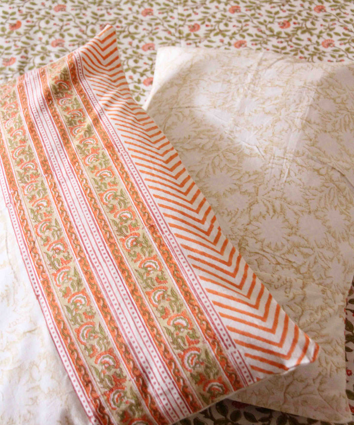 Pink white hand printed block print king size bedsheet