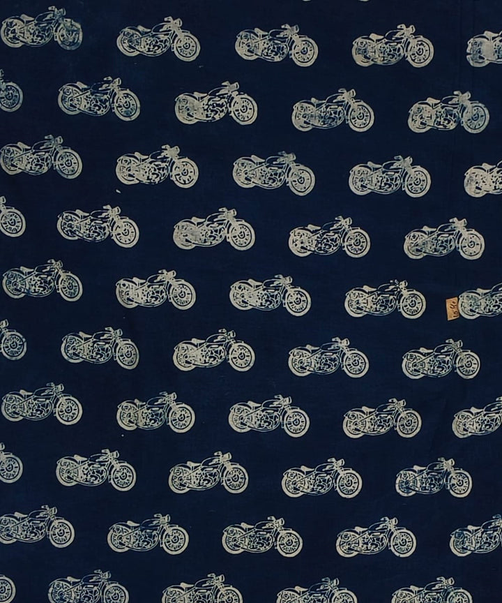 2.5m Blue handblock printed cotton bicycle print kurta material