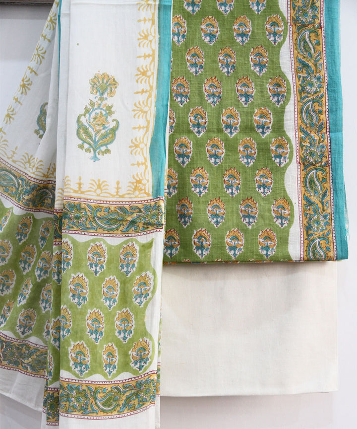 2pcs sheen green floral buti cotton dress material